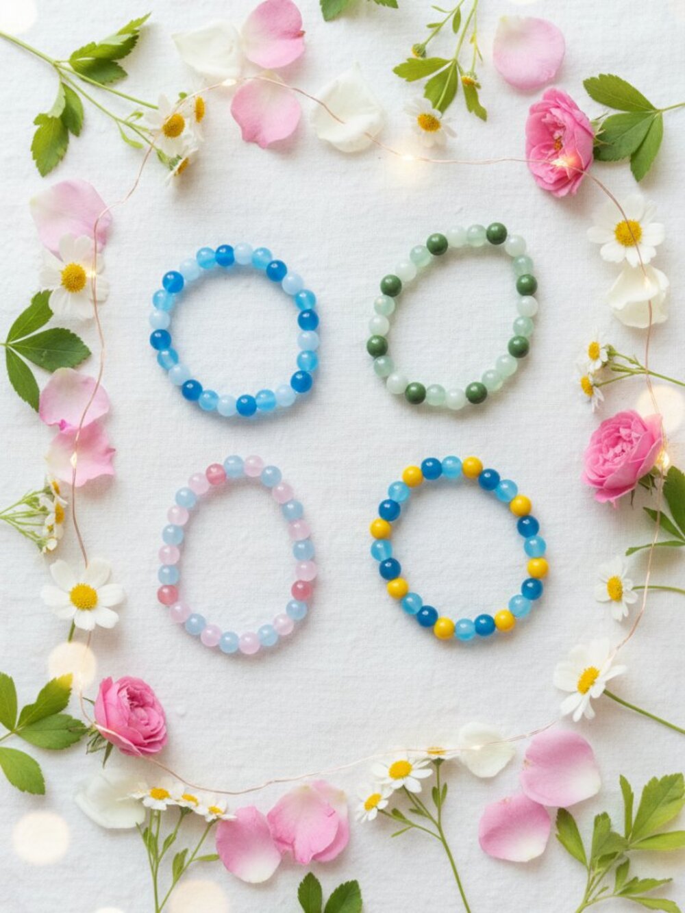 Enchanted Realms Princess Bracelet Set | 4 Handmade Glass Bead Stretch Bracelets